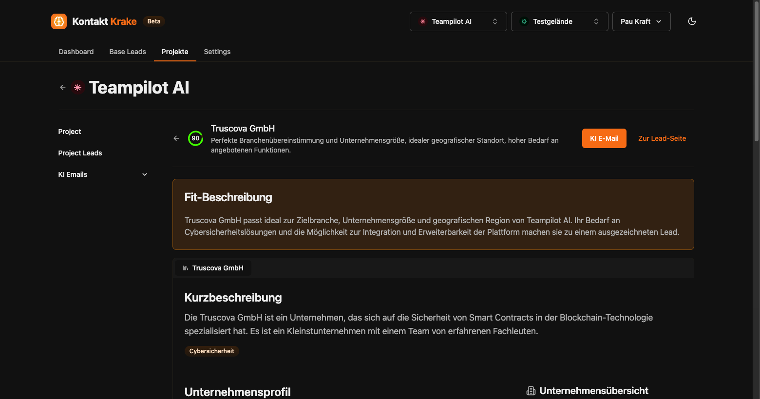 Kontakt Krake Interactive Project Lead Analysis